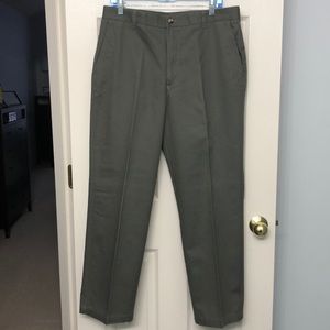 Dark olive flat front pants